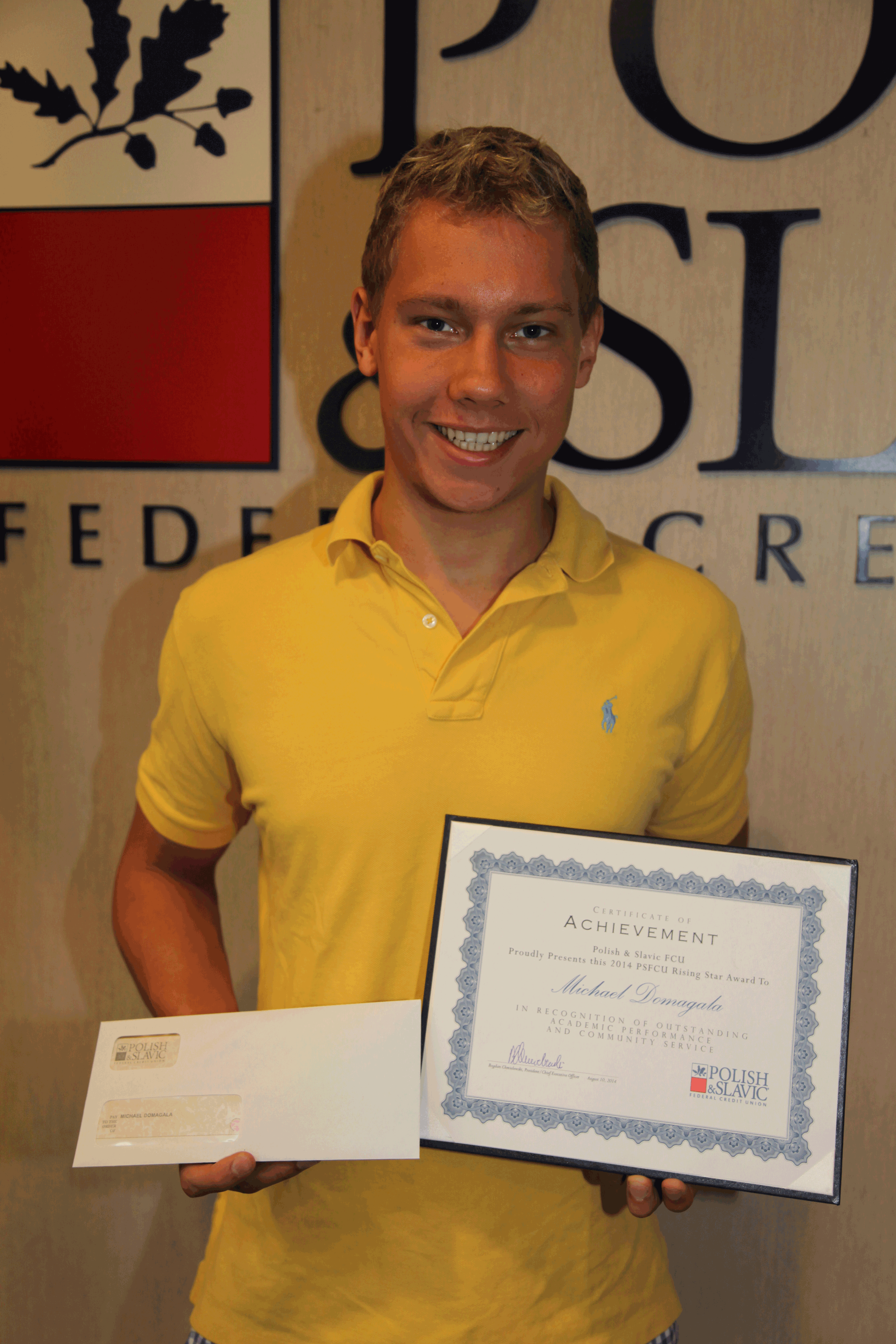 Michał Domagała awarded “Rising Star of Our Credit Union” Scholarship